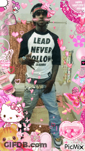 A Man With A Shirt That Says Lead Never Follow GIF