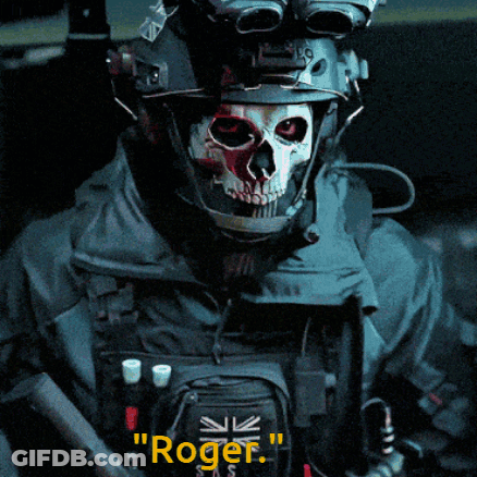A Man With A Skull On His Face Is Wearing A Backpack That Says " Roger " On It GIF