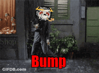 A Man With A Skull On His Head Is Walking Down A Street With The Word Bump In Red Letters GIF