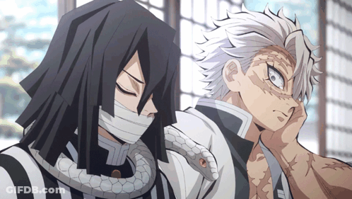 A Man With A Snake Around His Neck Is Next To Another Man GIF