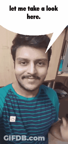 A Man With A Speech Bubble Above His Head That Says " Let Me Take A Look Here " GIF