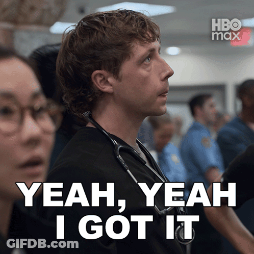 A Man With A Stethoscope Around His Neck Has The Words Yeah Yeah I Got It Above Him GIF