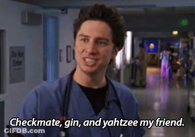 A Man With A Stethoscope Around His Neck Says Checkmate Gin And Yahtzee My Friend In A Hospital Hallway . GIF