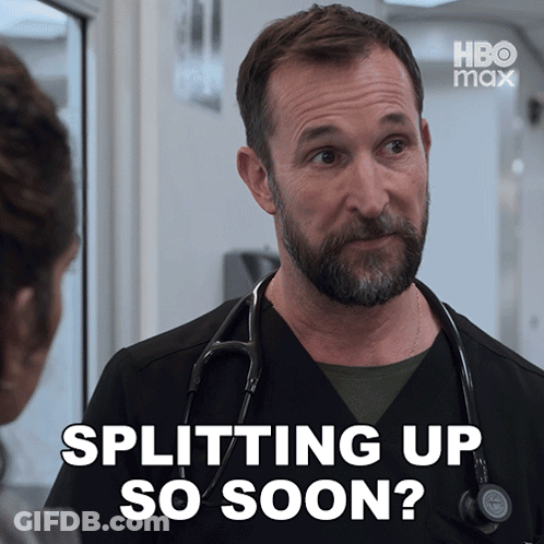 A Man With A Stethoscope Around His Neck Says Splitting Up So Soon While Talking To A Woman GIF