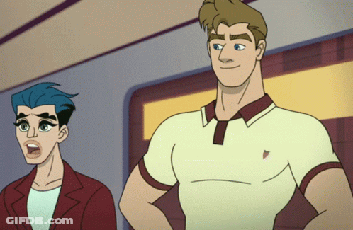 A Man With A Strawberry On His Shirt Is Standing Next To A Woman GIF