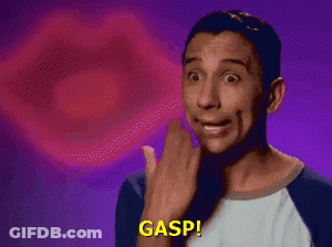 A Man With A Surprised Look On His Face And The Word Gasp In Yellow GIF