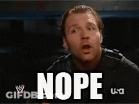 A Man With A Surprised Look On His Face And The Word Nope Behind Him GIF