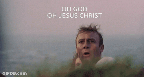 A Man With A Surprised Look On His Face And The Words Oh God Oh Jesus Christ Behind Him GIF