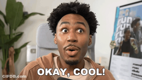 A Man With A Surprised Look On His Face And The Words Okay Cool Below Him GIF