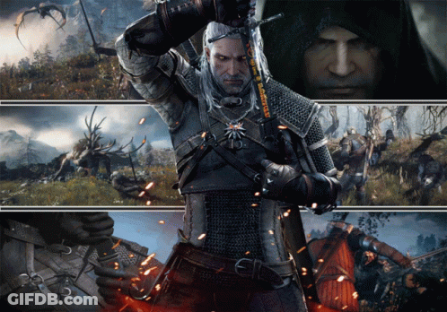 A Man With A Sword In His Hand Is Surrounded By Other Images GIF