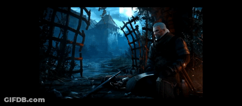 A Man With A Sword Is Sitting In The Dark GIF
