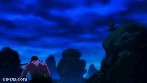 A Man With A Sword Is Standing In Front Of A Glowing Butterfly GIF
