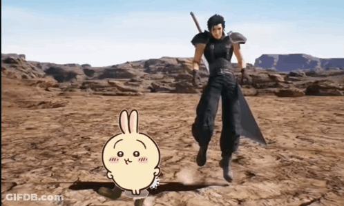 A Man With A Sword Is Standing Next To A Cartoon Bunny GIF