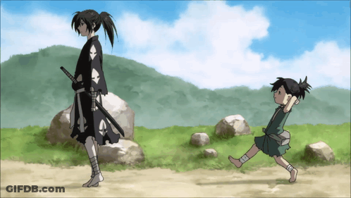 A Man With A Sword Is Standing Next To A Little Boy GIF