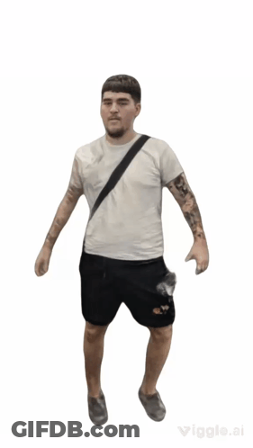 A Man With A Tattoo On His Arm Is Standing In Front Of A White Background That Says Viggle.ai GIF