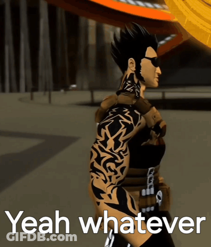A Man With A Tattoo On His Arm Is Standing Next To A Sign That Says " Yeah Whatever " GIF