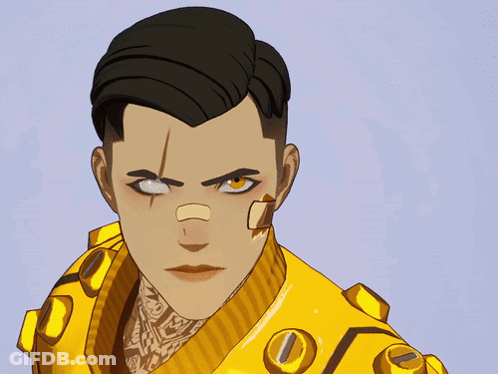 A Man With A Tattoo On His Face Is Wearing A Yellow Jacket With Buttons On It GIF