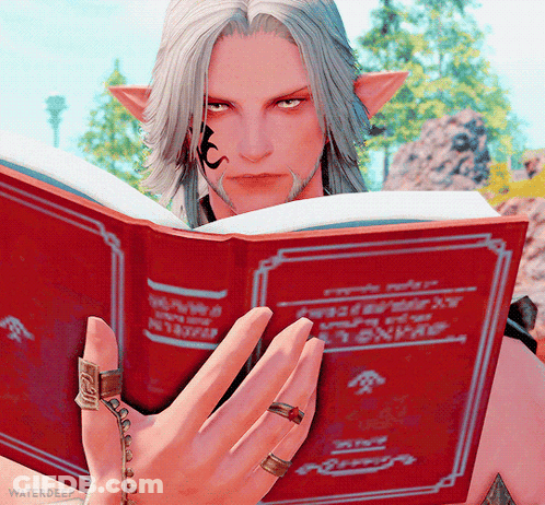A Man With A Tattoo On His Face Reads A Red Book GIF