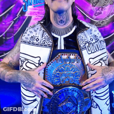 A Man With A Tattoo On His Neck Is Holding A Belt That Says World Heavyweight Champions GIF