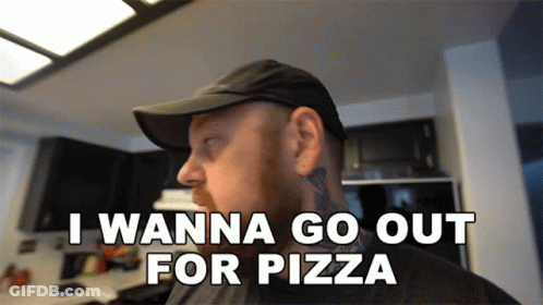 A Man With A Tattoo On His Neck Is Saying I Wanna Go Out For Pizza GIF