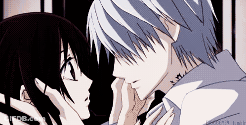 A Man With A Tattoo On His Neck Kisses A Woman GIF