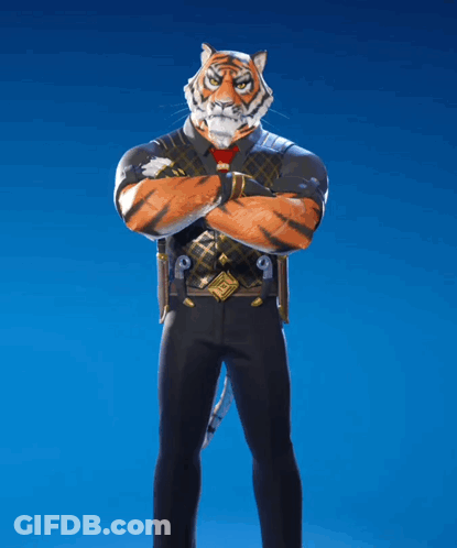 A Man With A Tiger 'S Head And Arms Crossed GIF