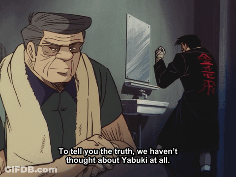 A Man With A Towel Around His Neck Says " To Tell You The Truth, We Haven 'T Thought About Yabuki At All " GIF