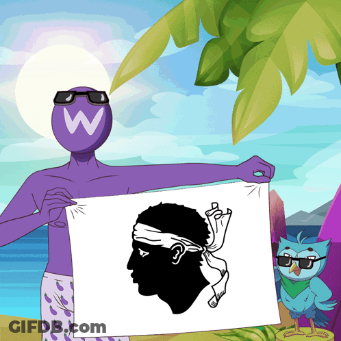 A Man With A W On His Head Holds Up A Flag GIF