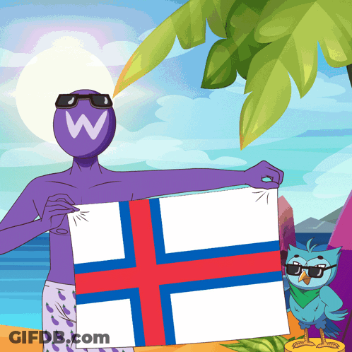 A Man With A W On His Head Is Holding A Flag On A Beach GIF