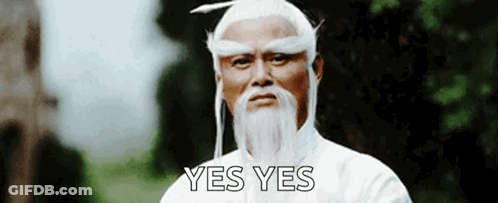 A Man With A White Beard And White Hair Is Saying Yes Yes GIF