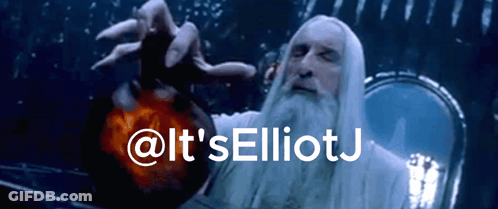 A Man With A White Beard Is Holding A Red Object With The Words @It 'Selliotj Written Below Him GIF