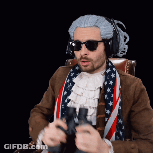 A Man With A Wig And Sunglasses Is Holding Binoculars GIF