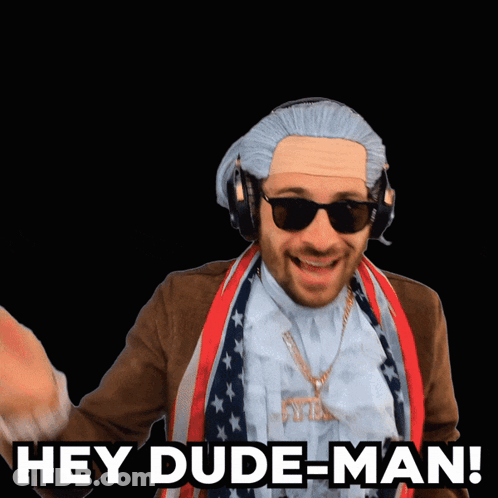 A Man With A Wig And Sunglasses Says Hey Dude-Man GIF