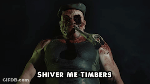 A Man With A Wrench In His Mouth And The Words Shiver Me Timbers Above Him GIF