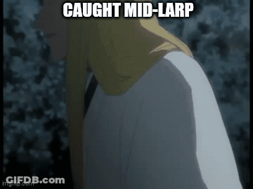 A Man With A Yellow Scarf Around His Neck Is Being Caught Mid-Larp GIF