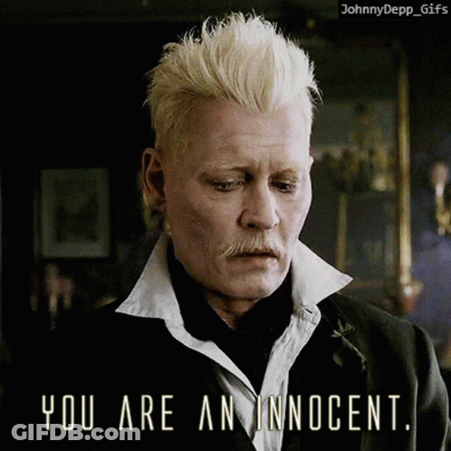 A Man With Blonde Hair And A Mustache Says " You Are An Innocent " GIF