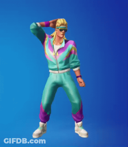 A Man With Blonde Hair And Sunglasses Is Wearing A Colorful Tracksuit GIF