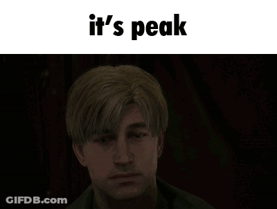 A Man With Blonde Hair Is Looking At The Camera With The Words `` It 'S Peak '' Above Him . GIF
