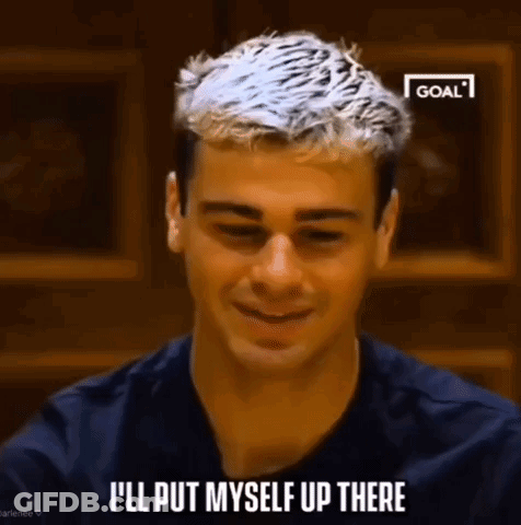 A Man With Blonde Hair Is Smiling And Saying " I 'Ll Put Myself Up There " GIF