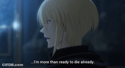 A Man With Blonde Hair Is Smiling And Says I 'M More Than Ready To Die Already GIF