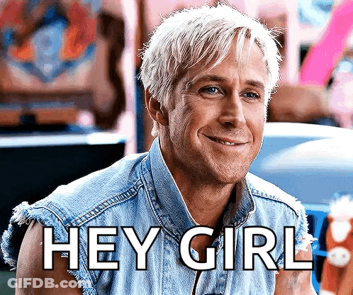 A Man With Blonde Hair Is Wearing A Denim Vest And Says Hey Girl . GIF