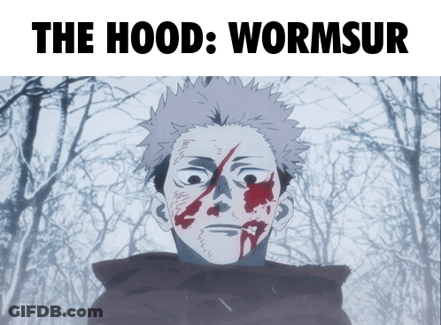 A Man With Blood On His Face And The Words " The Hood Wormsur " Below Him GIF