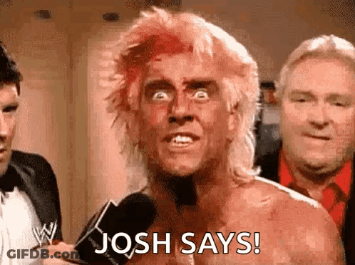 A Man With Blood On His Face Is Talking Into A Microphone And Saying `` Josh Says ! '' GIF