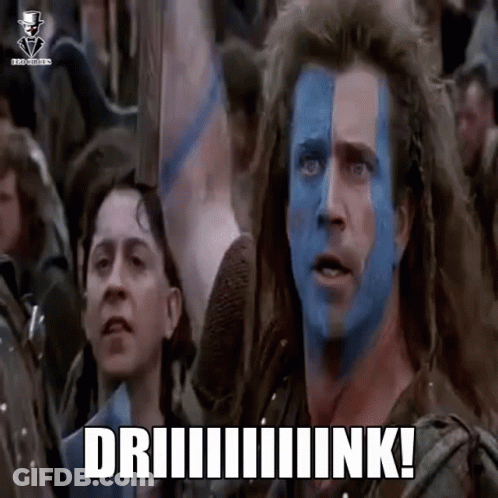 A Man With Blue And Red Paint On His Face Says " Driiiiiiiiink " GIF