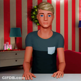 A Man With Blue Eyes Is Sitting At A Table GIF