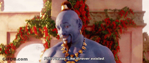 A Man With Blue Hair And A Beard Is Saying Pfft Please Like It Never Existed . GIF