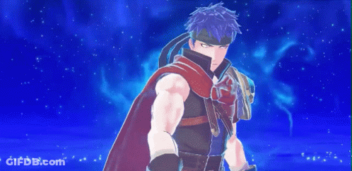 A Man With Blue Hair And A Red Cape Is Standing In Front Of A Blue Background GIF