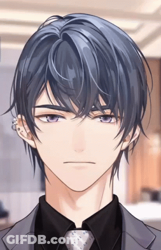A Man With Blue Hair And Purple Eyes Is Wearing A Black Shirt And Tie GIF