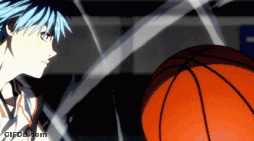 A Man With Blue Hair Is Holding A Basketball In His Hands GIF