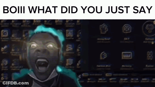 A Man With Blue Hair Is Making A Funny Face In Front Of A Screen With Icons . GIF